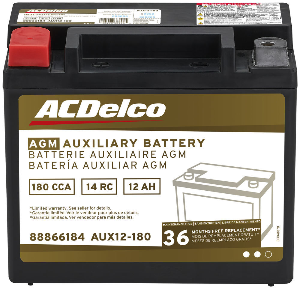 ACDelco AGM Gold Series AGM Auxiliary Battery 12 Volt Group 12BS 180 CCA CA 225 36 Month Warranty ACDelco AUX12-180