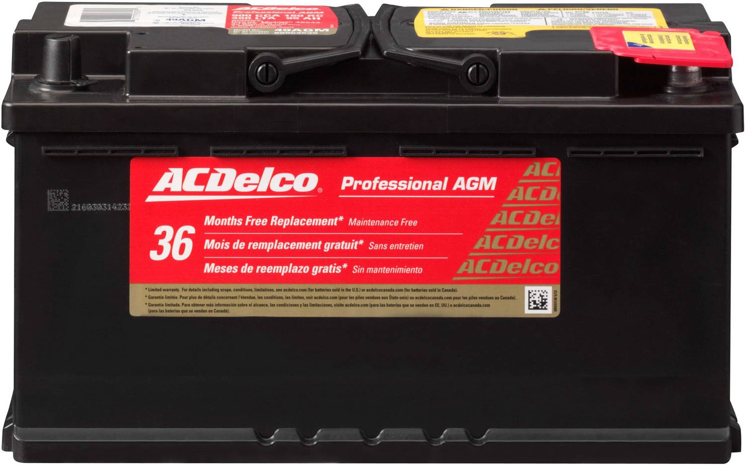ACDelco AGM Gold Series AGM Maintenance Free Battery 12 Volt Group 49/H8 900 CCA CA 1080 36 Month Warranty ACDelco 49AGM