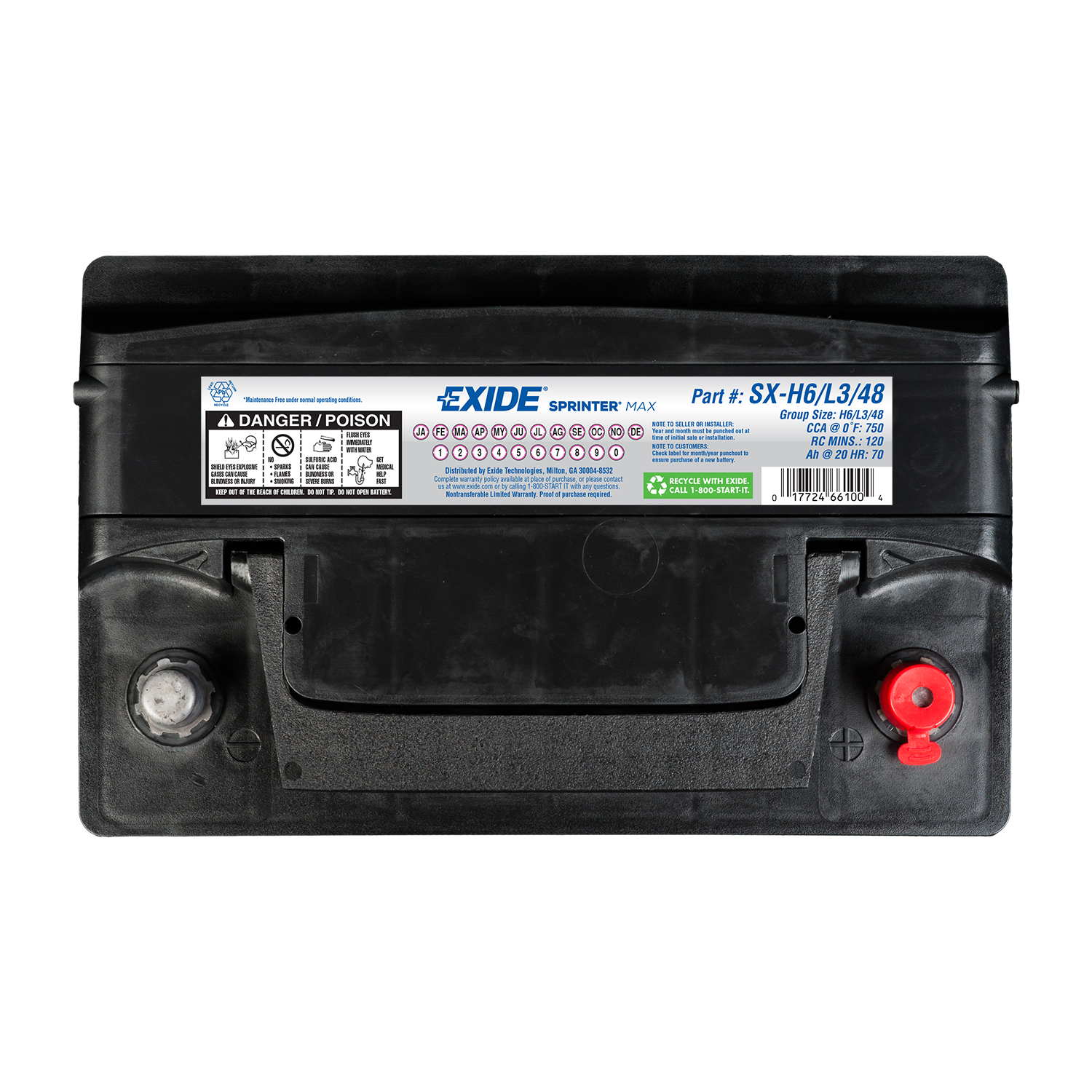 Exide SX-H6/L3/48 Group 48 12 Volt CCA 750 Exide SX-H6/L3/48