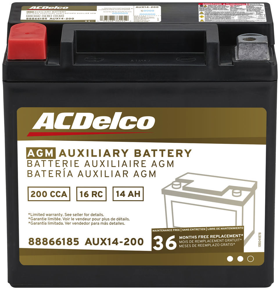 ACDelco AGM Gold Series AGM Auxiliary Battery 12 Volt Group 14BS 200 CCA CA 250 36 Month Warranty ACDelco AUX14-200